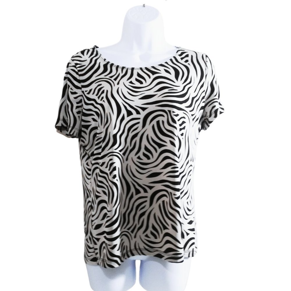 EAST 5TH BLOUSE TOP GRAY & BLACK SHORT SLEEVE